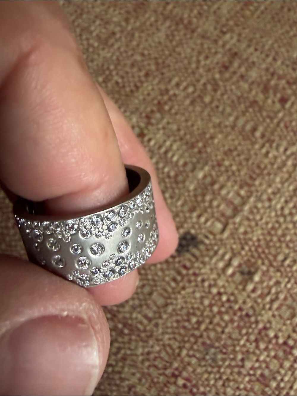 Source Unknown Silver Wide Pavé Crystal Band Ring